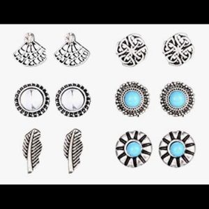 6 pairs of post back stud earrings